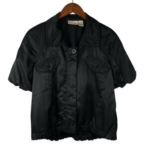 DKNY Jeans Womens Black Cropped Jacket Short Sleeve Satin Finish Size Medium